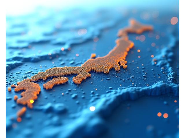 多色で表現された海底地形図のインフォグラフィック。深度ごとに色が異なり、精度と解像度の高さを示している。